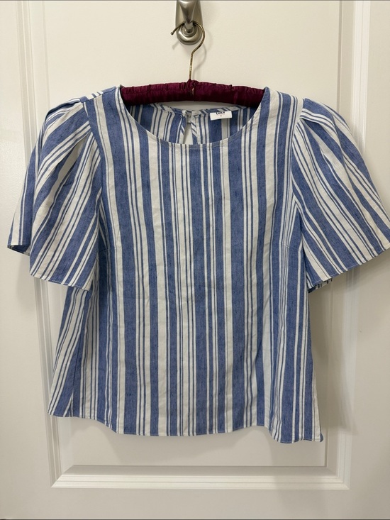 CAbi Tops - CAbi Blue and White Vertical Stripe Puff Sleeve Top